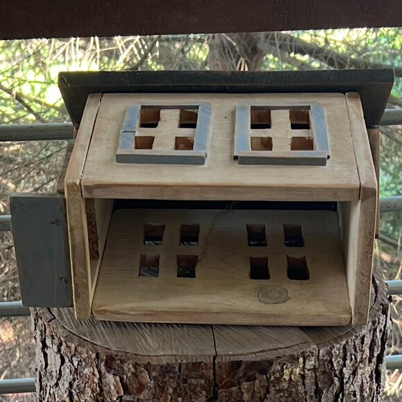 Vintage Handmade Primitive Wooden House, 12" x 11" - Picture 6 of 9